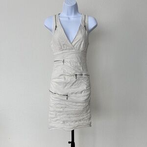 Vintage Nicole Miller Ruched Body Con Racer Back Mini Dress in ivory sz 4